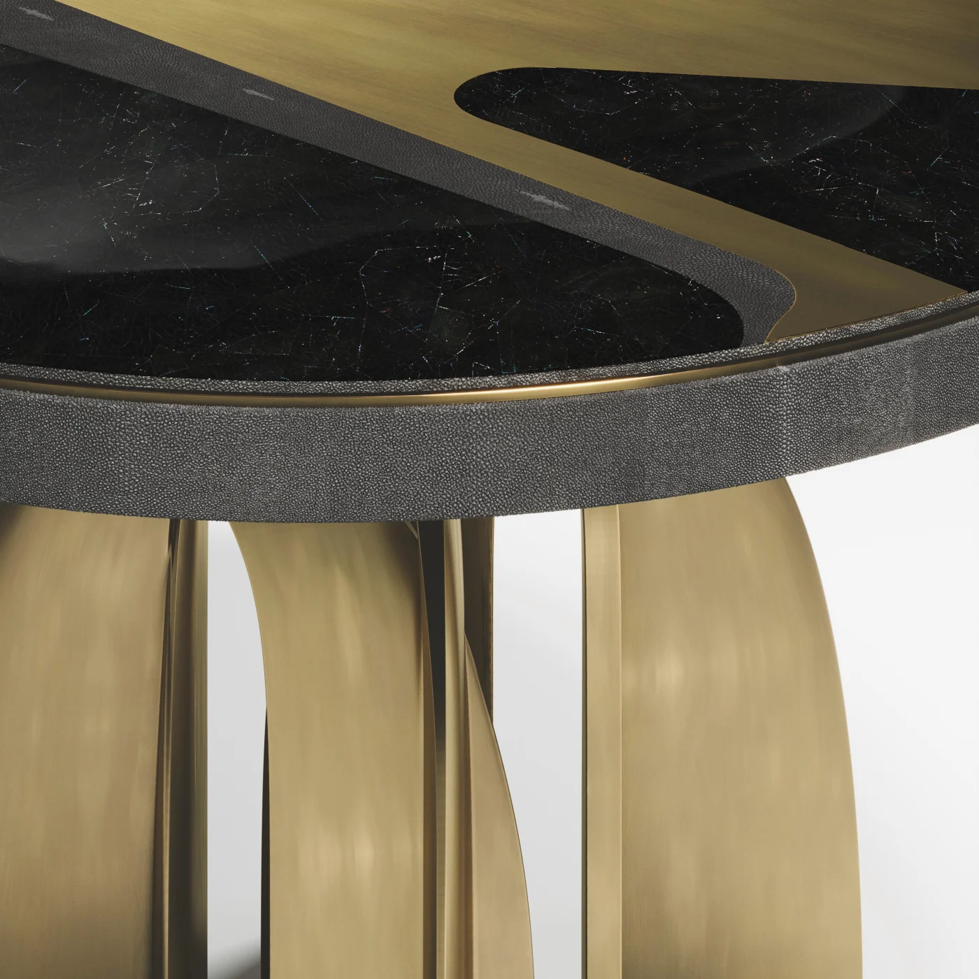 Shagreen Pattern Dining Table with Shell & Bronze Patina Brass