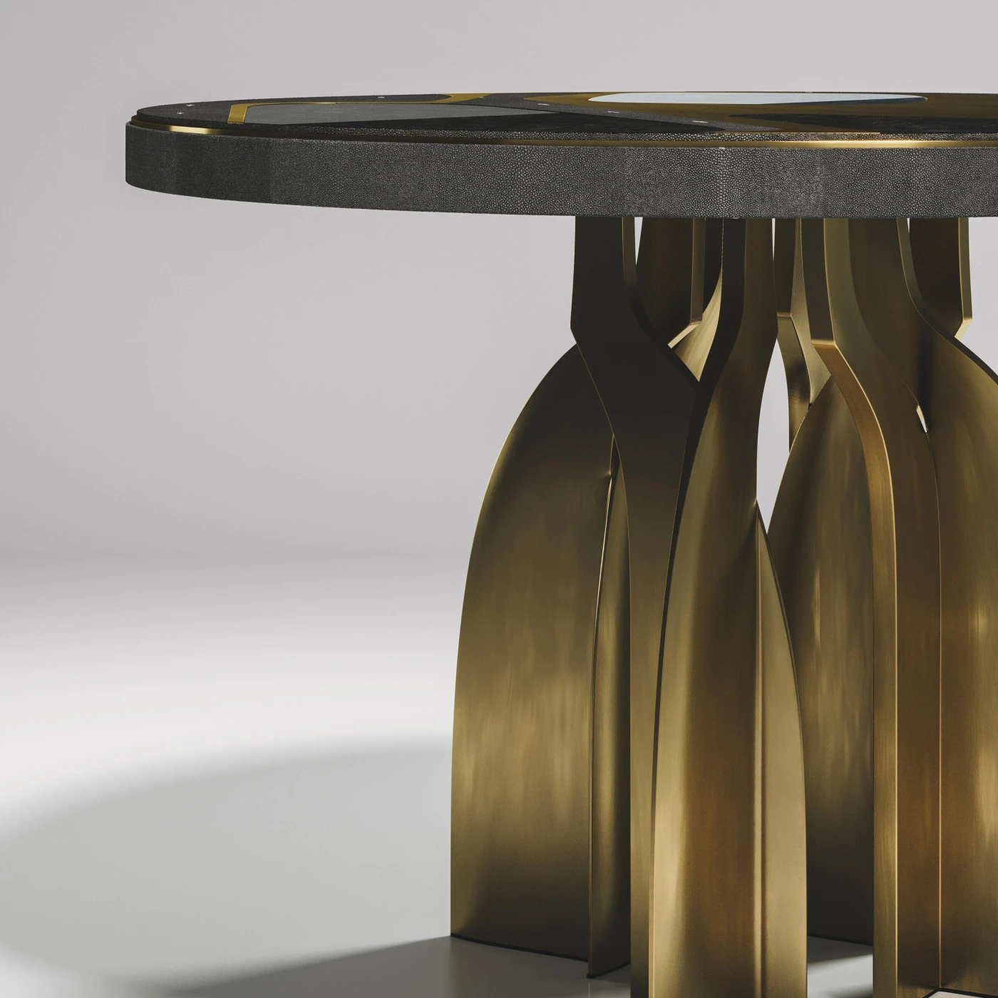 Shagreen Pattern Dining Table with Shell & Bronze Patina Brass
