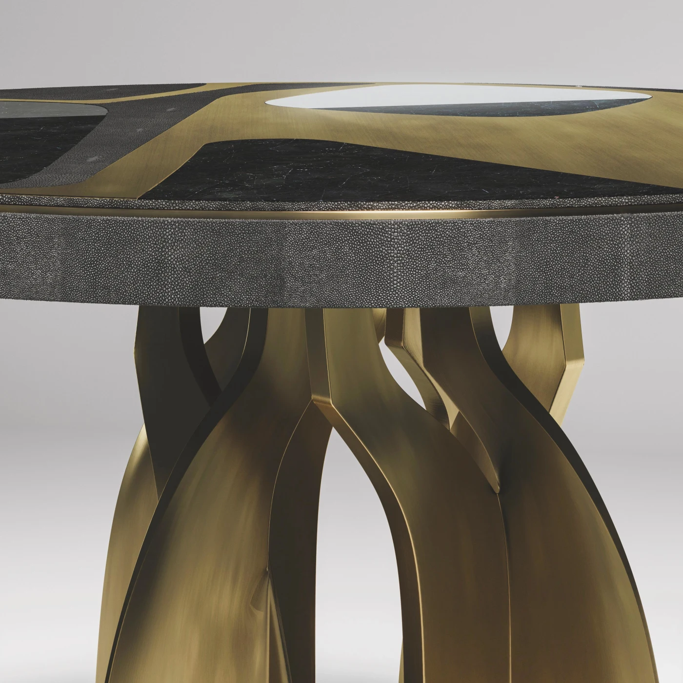 Shagreen Pattern Dining Table with Shell & Bronze Patina Brass