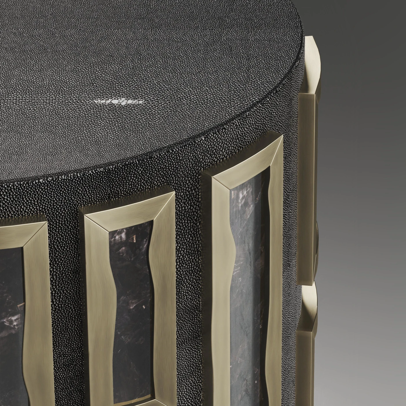 Shagreen Table with Quartz & Bronze Patina Brass Details