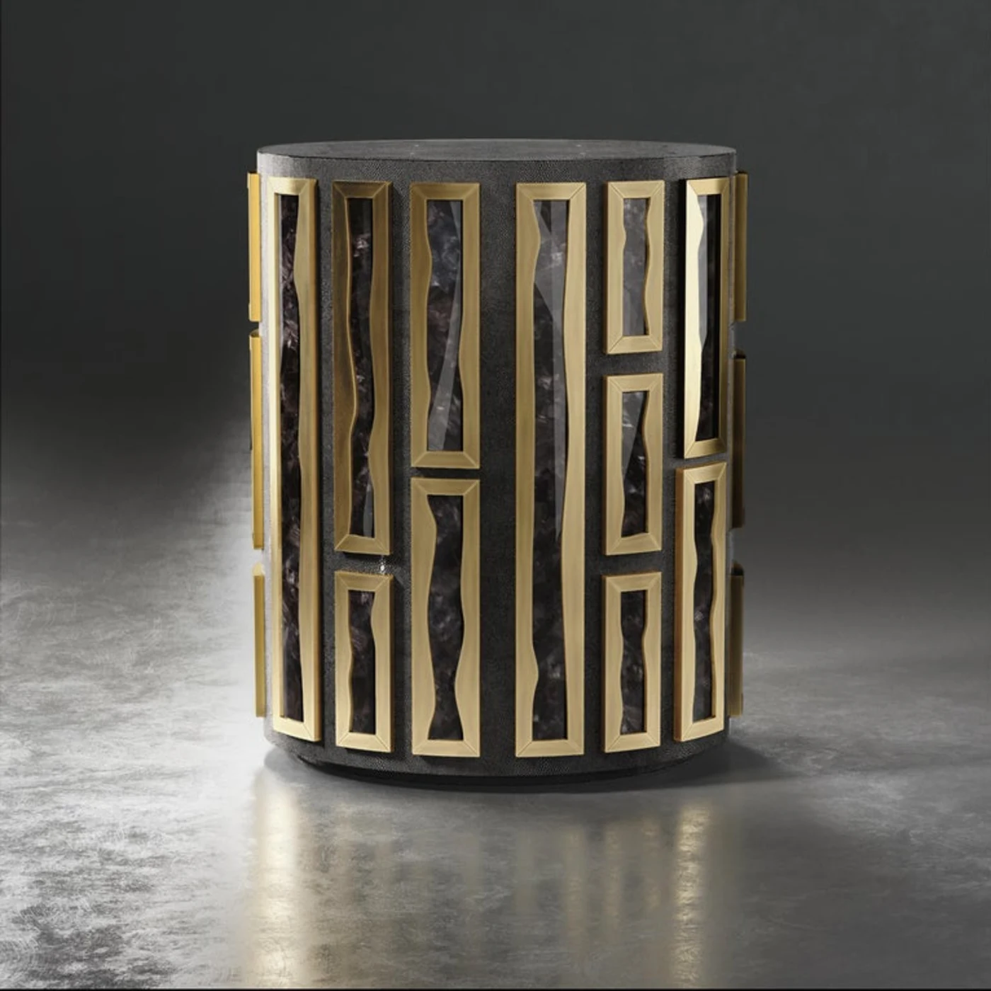 Shagreen Table with Quartz & Bronze Patina Brass Details