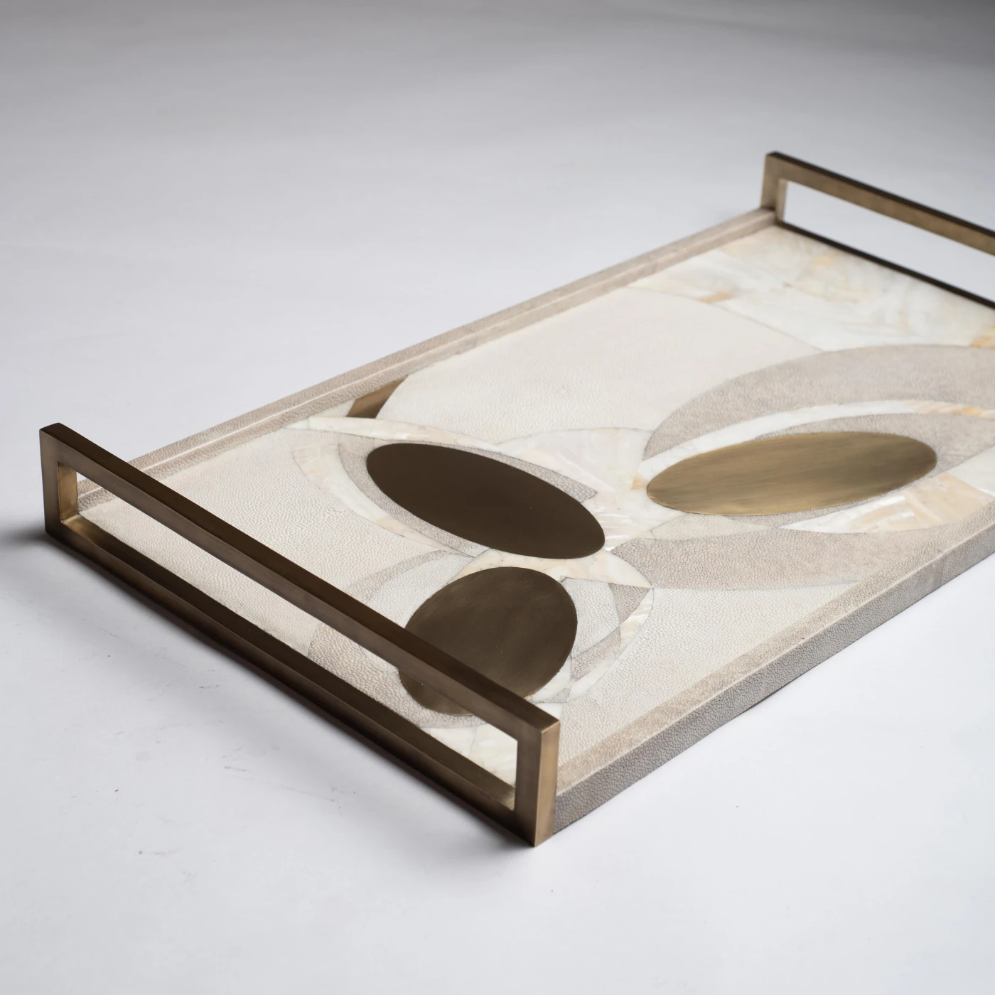 Shagreen Tray with Mother of Pearl and Brass Inserts