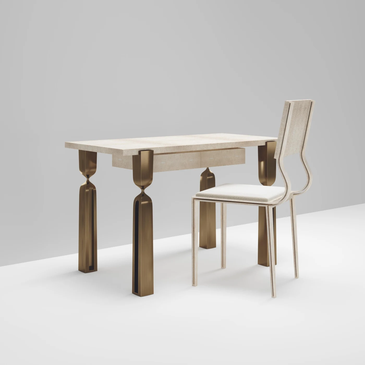 Shagreen Writing Desk with Bronze Patina Brass