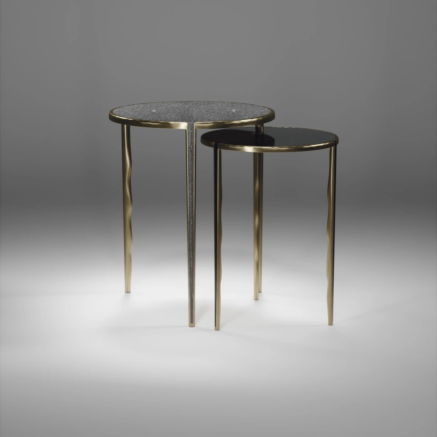 Shagreen & Shell Nesting Tables With Bronze Patina Brass Accents