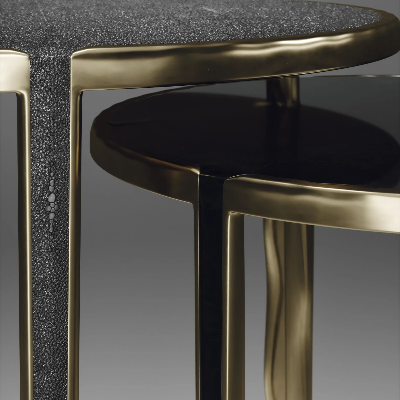 Shagreen & Shell Nesting Tables With Bronze Patina Brass Accents