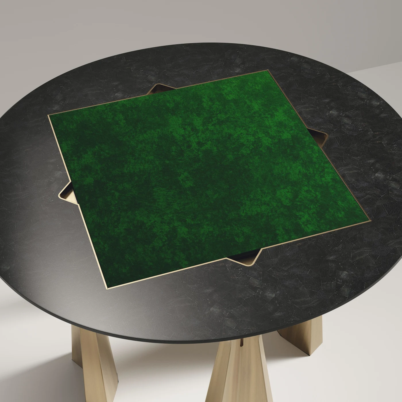 Shell Inlaid Game Table With Bronze Patina Brass Accents