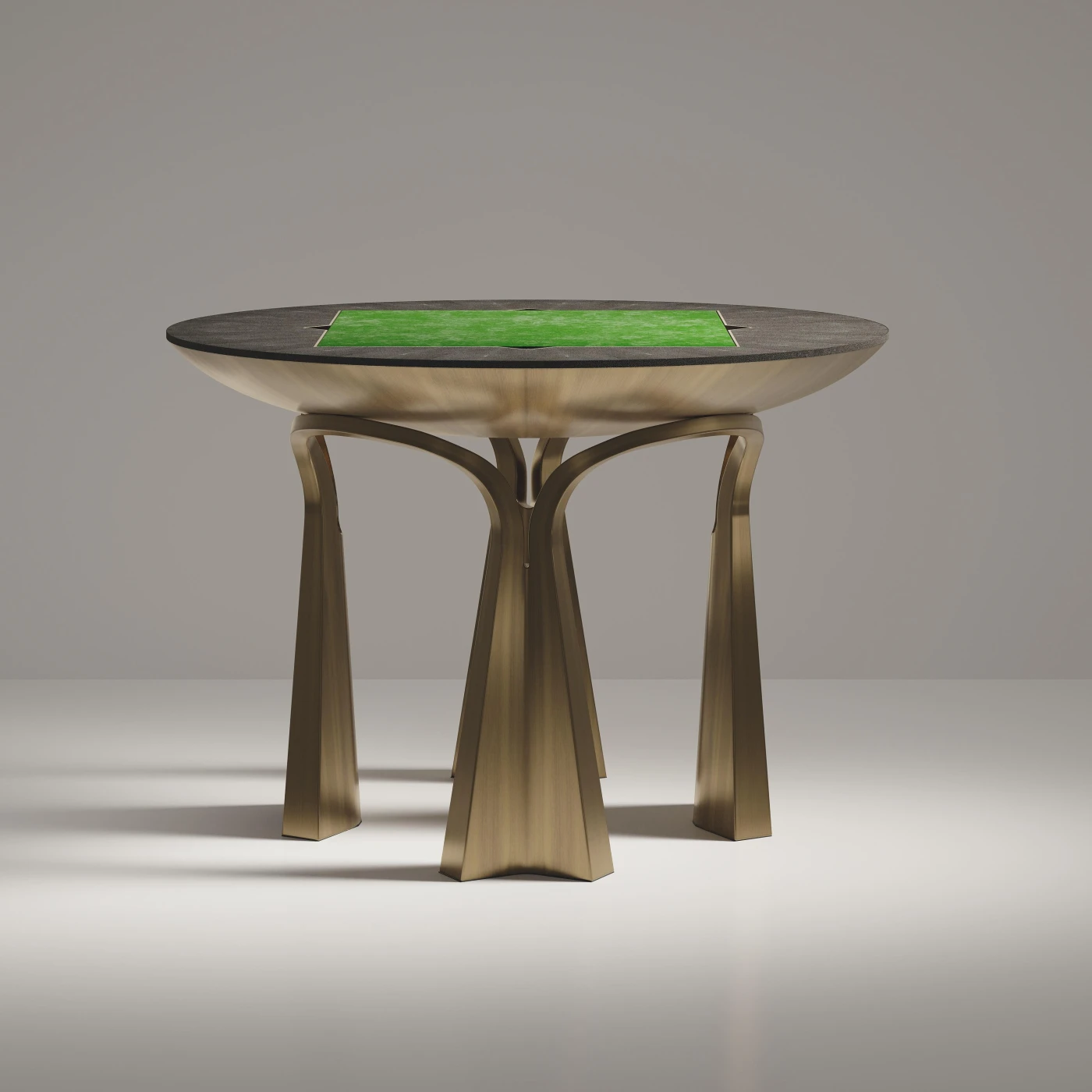 Shell Inlaid Game Table With Bronze Patina Brass Accents