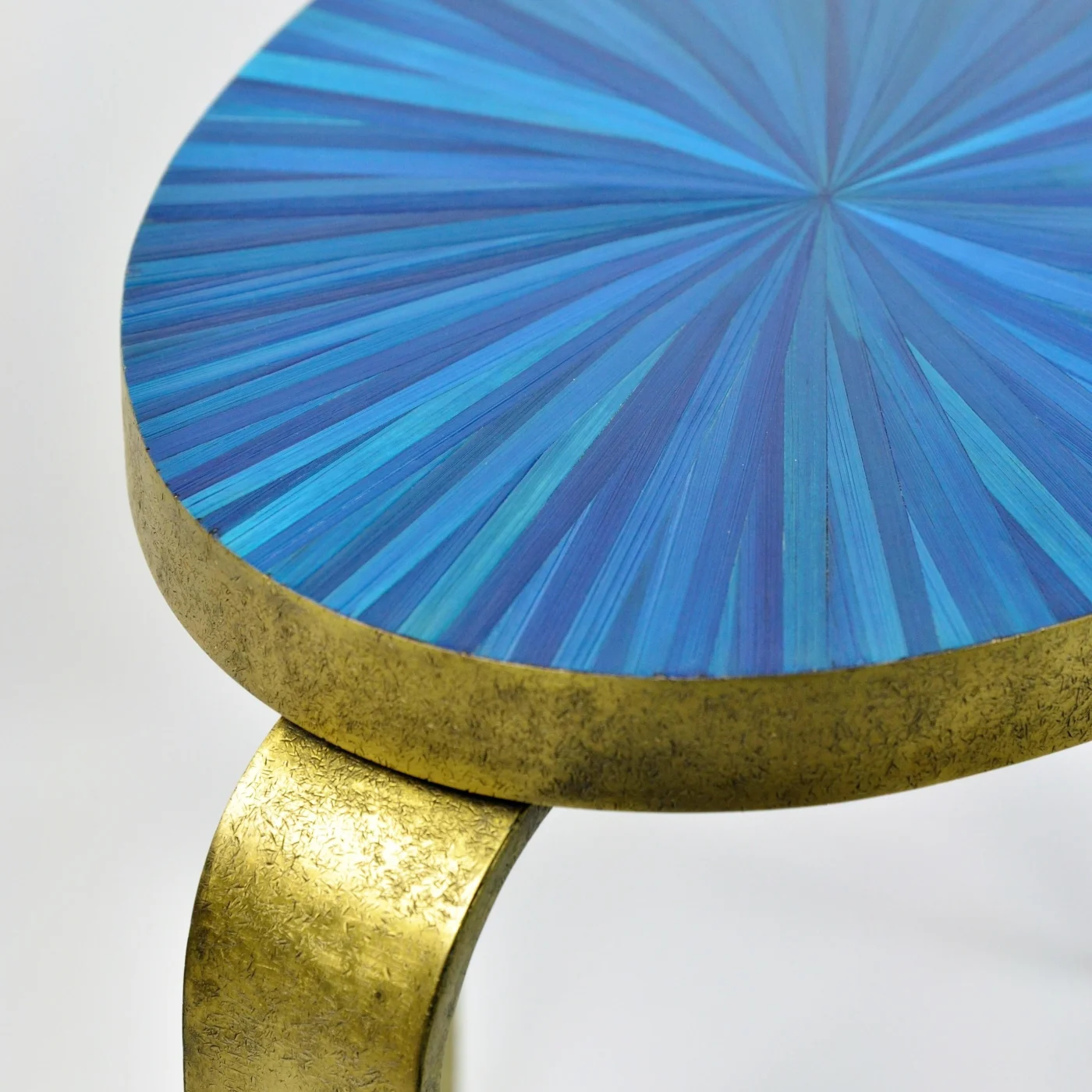 Side Table In Straw Marquetry And Textured Brass