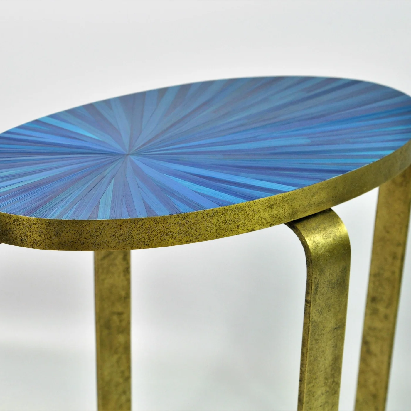 Side Table In Straw Marquetry And Textured Brass