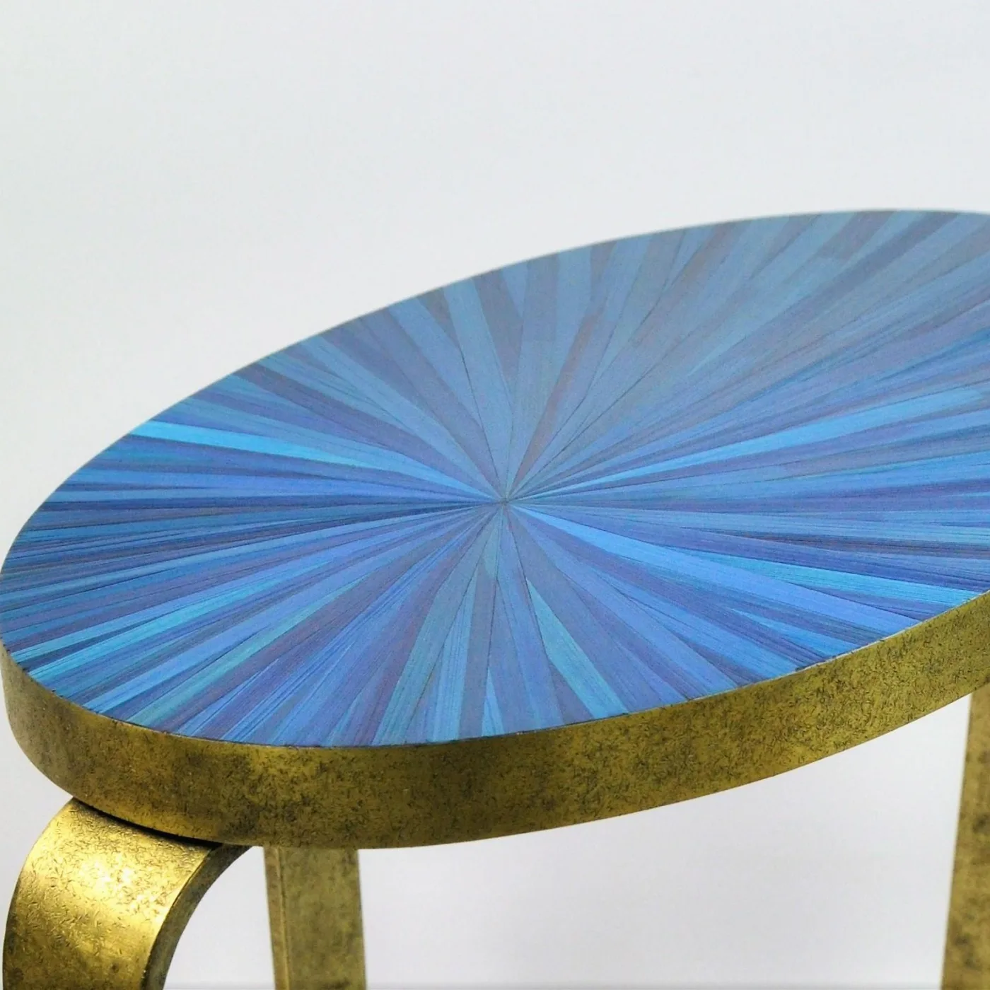 Side Table In Straw Marquetry And Textured Brass