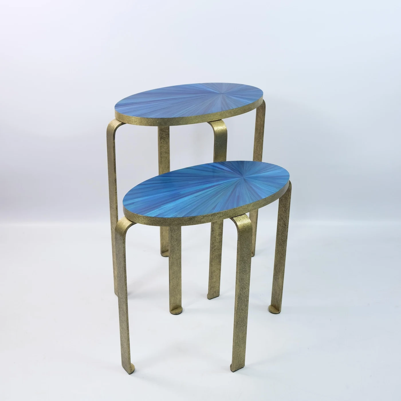 Side Table In Straw Marquetry And Textured Brass