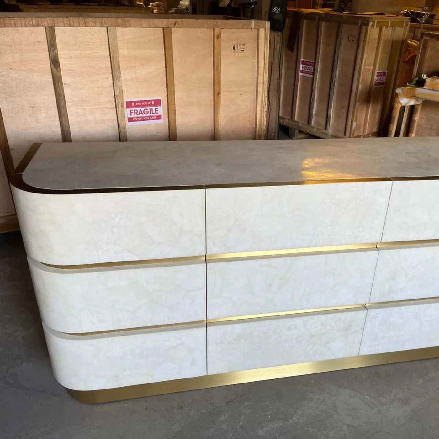 Sideboard In White Rock Crystal & Brass