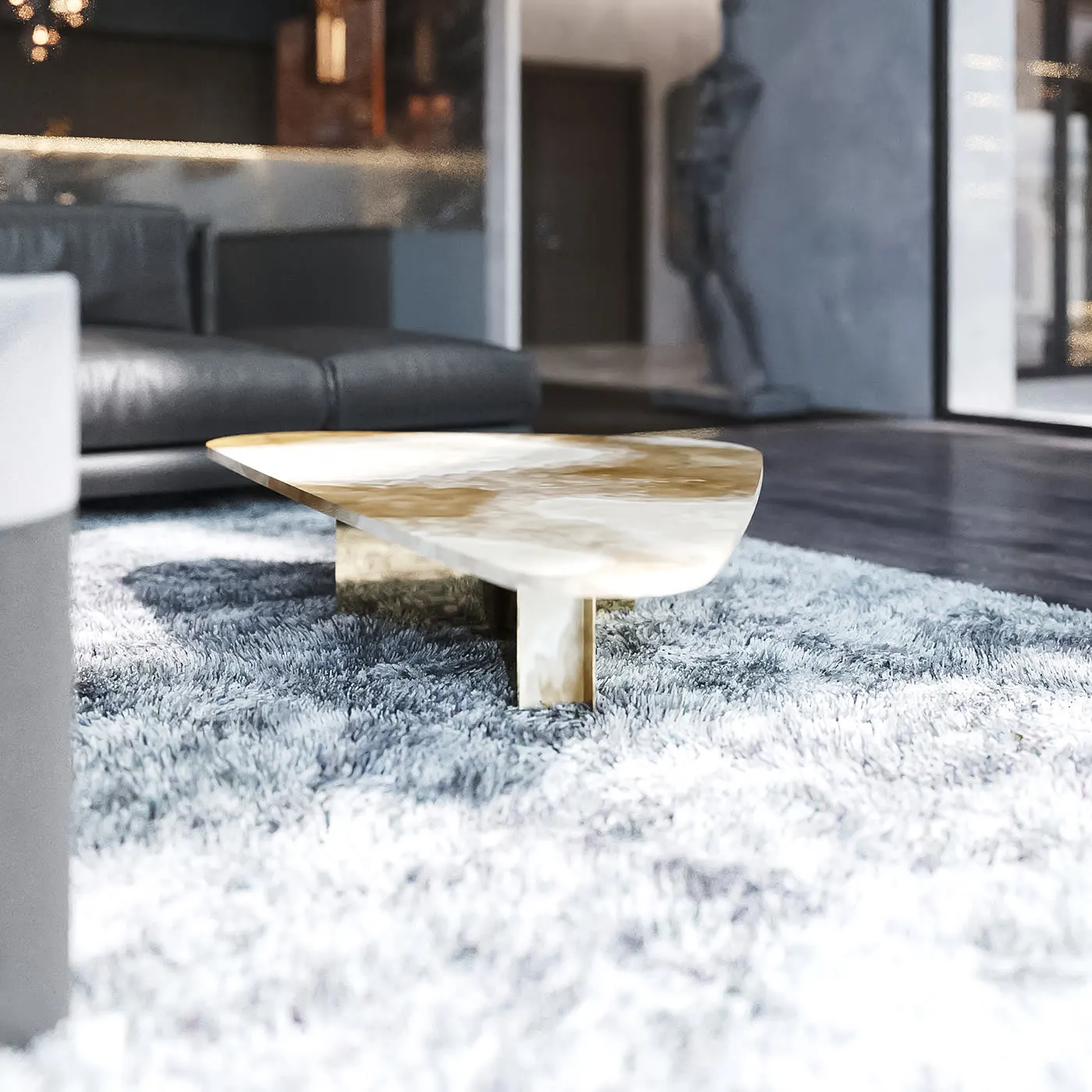 Silas Beige Marble Top With Gold Structure Coffe Table