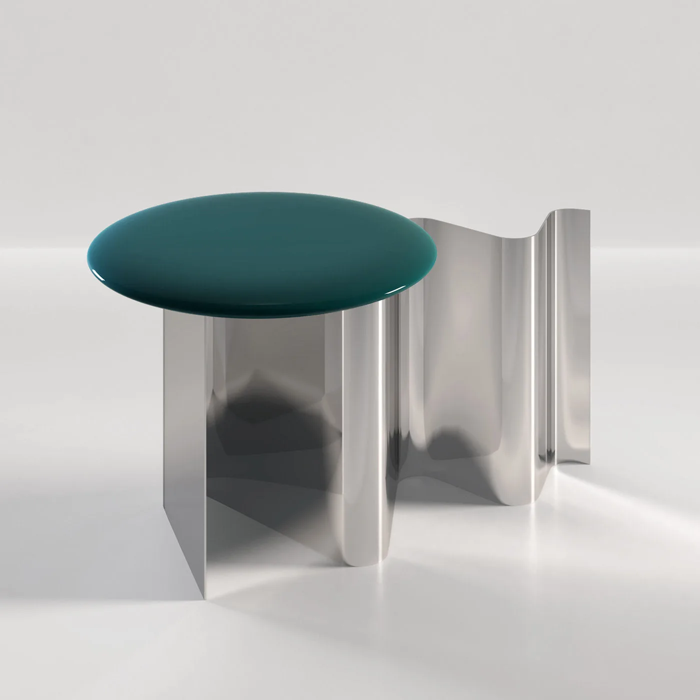 Sketch Glossy Green Top And Polished Aluminum Side Table