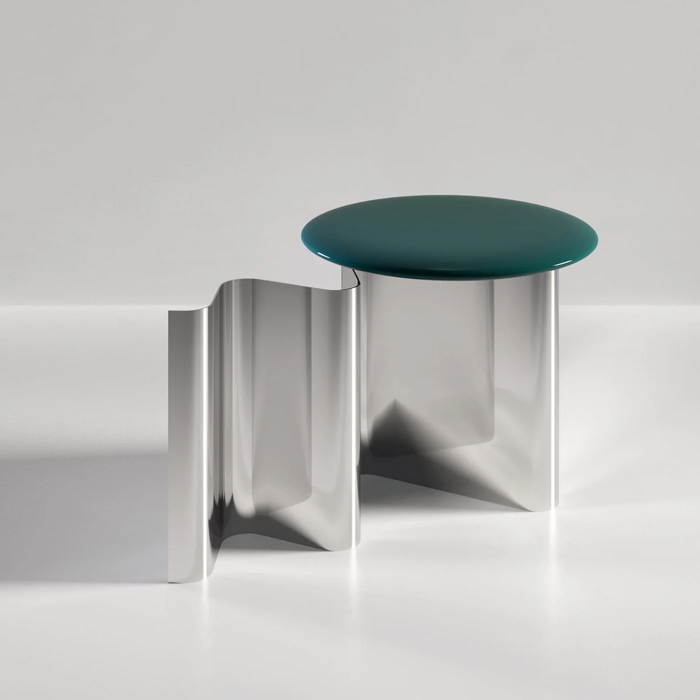 Sketch Glossy Green Top And Polished Aluminum Side Table