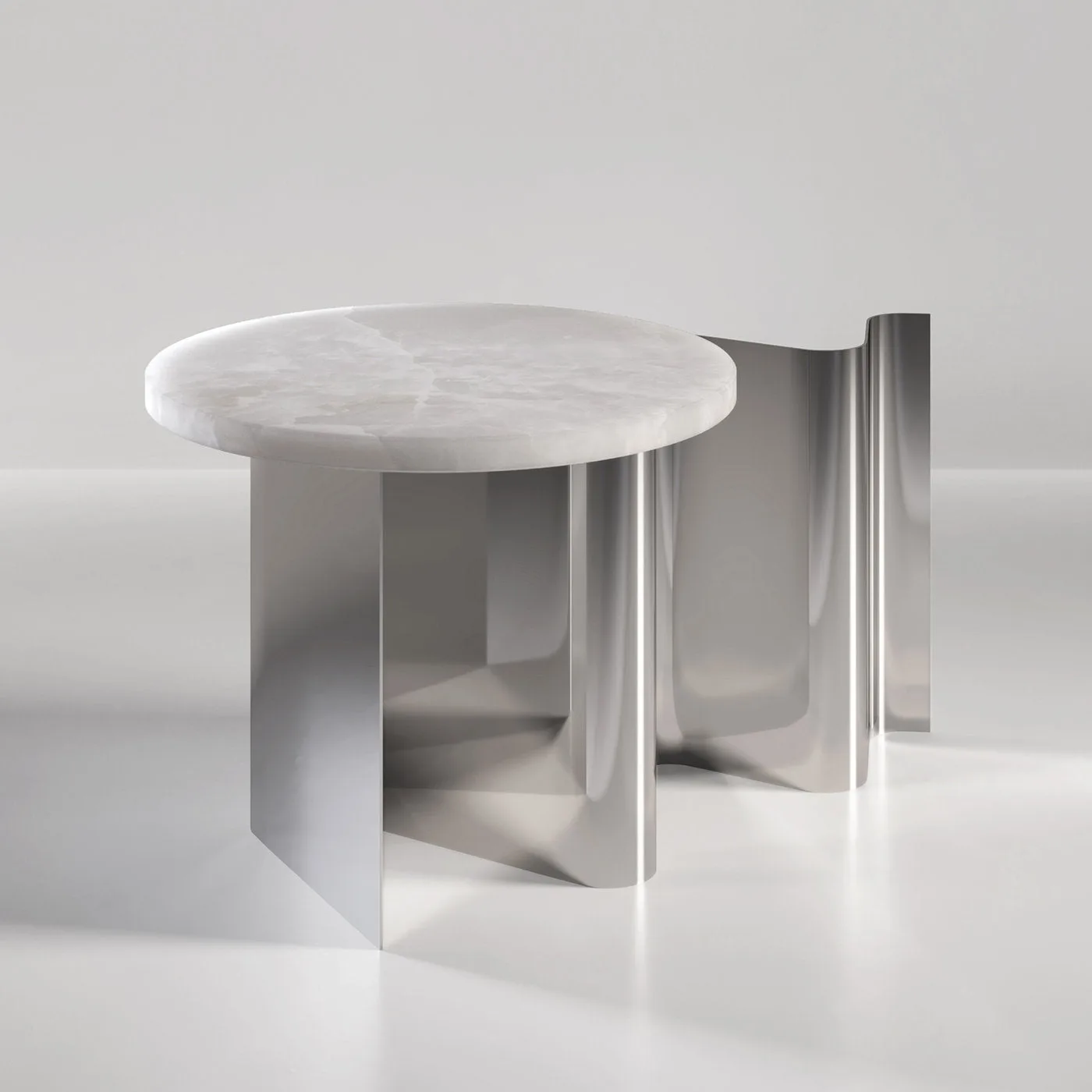 Sketch White Onyx Top And Polished Aluminum Structure Side Table