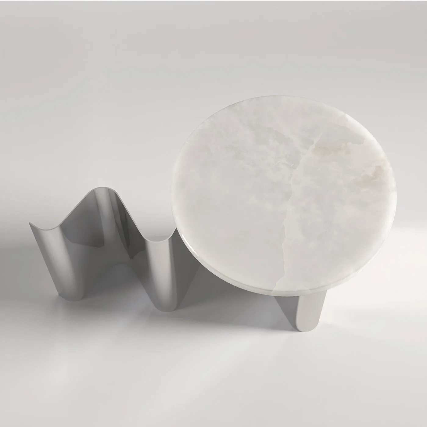 Sketch White Onyx Top And Polished Aluminum Structure Side Table