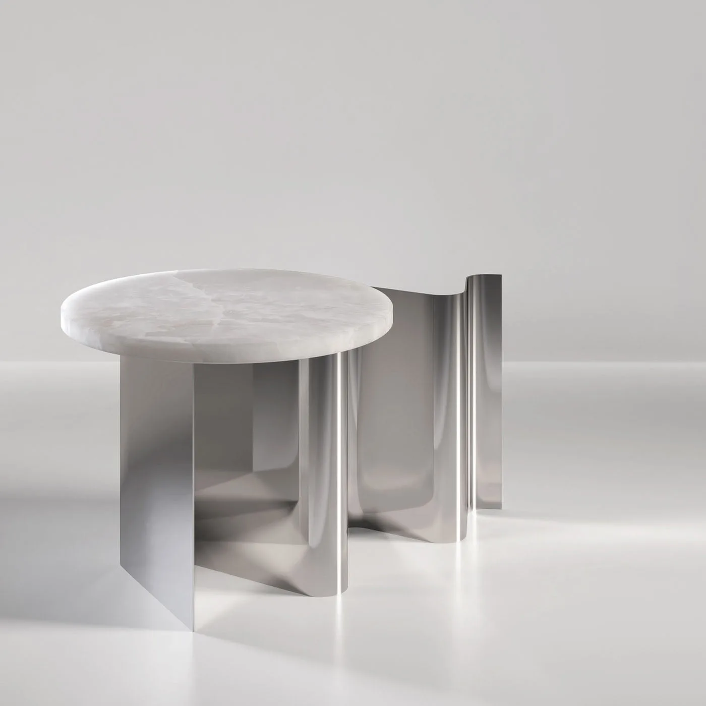 Sketch White Onyx Top And Polished Aluminum Structure Side Table