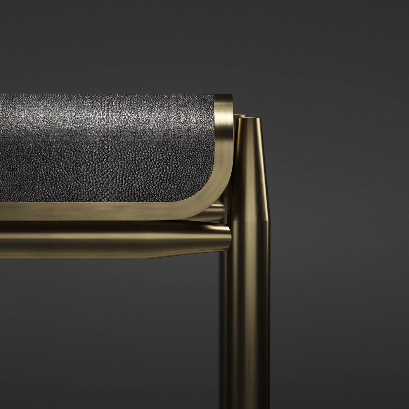 Square Shagreen Bar Stool with Bronze Patina Brass