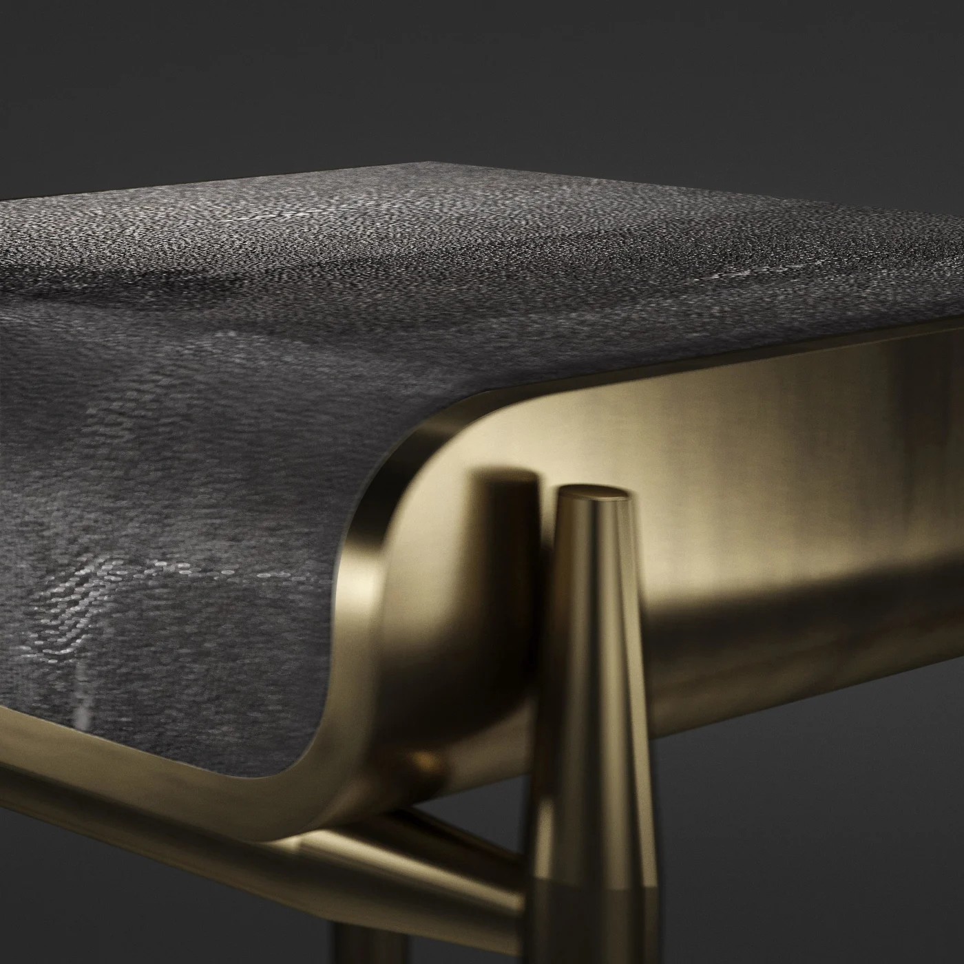 Square Shagreen Bar Stool with Bronze Patina Brass