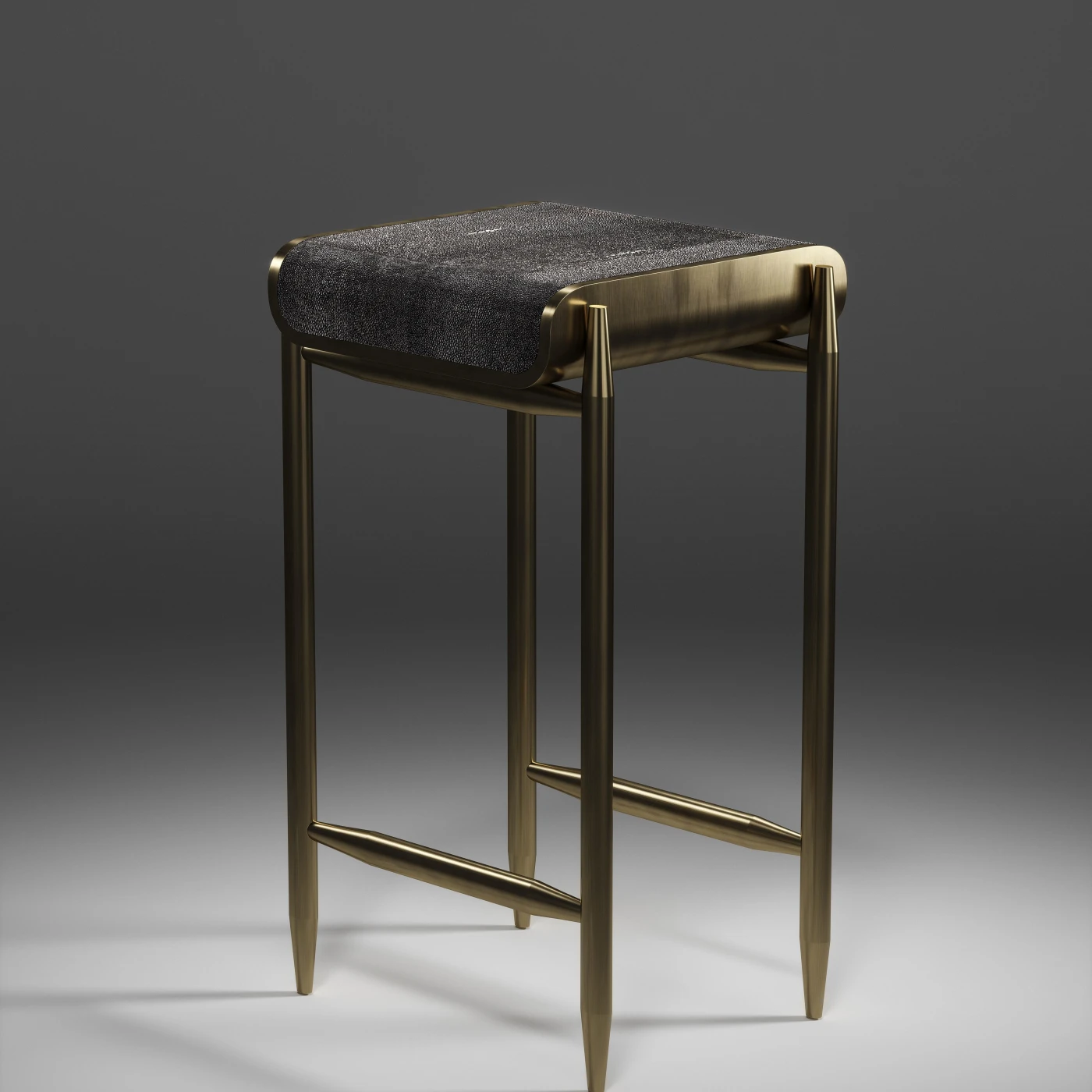 Square Shagreen Bar Stool with Bronze Patina Brass