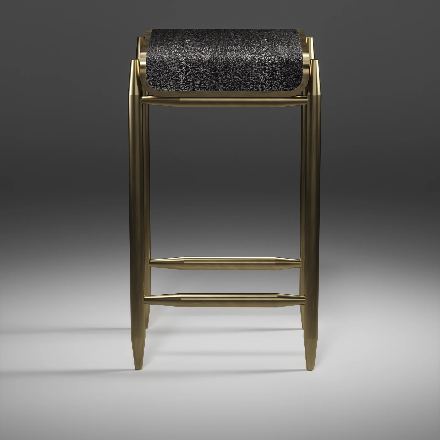 Square Shagreen Bar Stool with Bronze Patina Brass