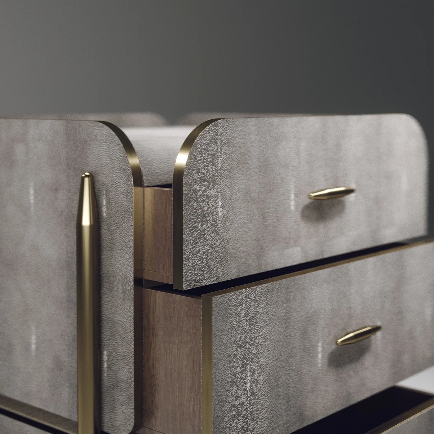 Shagreen Bedside Table with Brass Accents