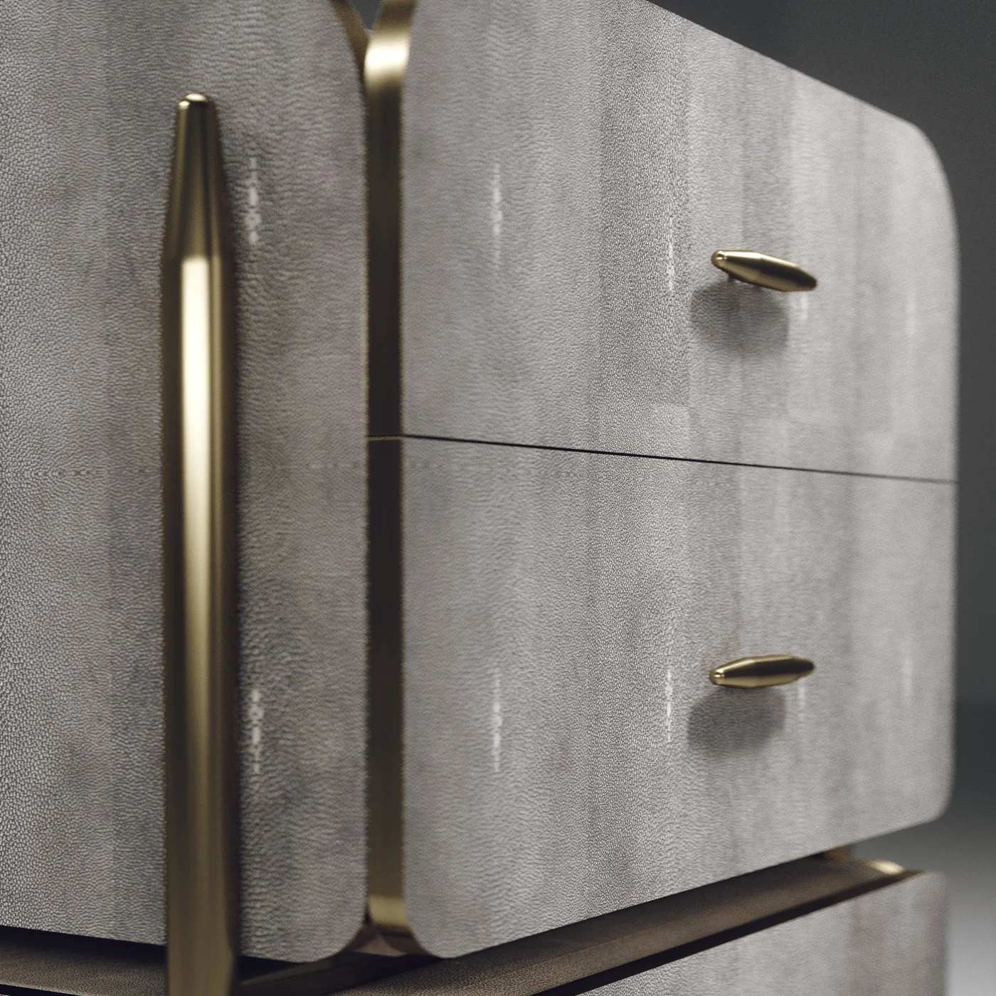 Shagreen Bedside Table with Brass Accents