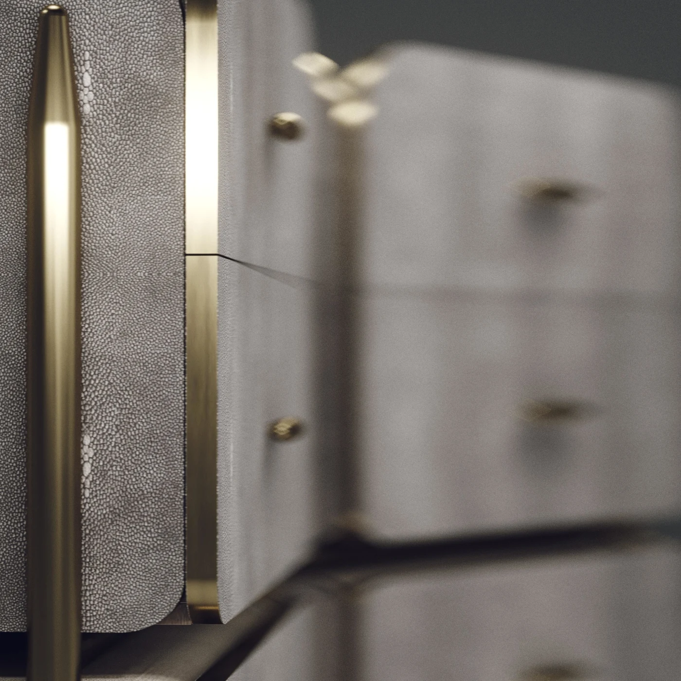 Shagreen Bedside Table with Brass Accents