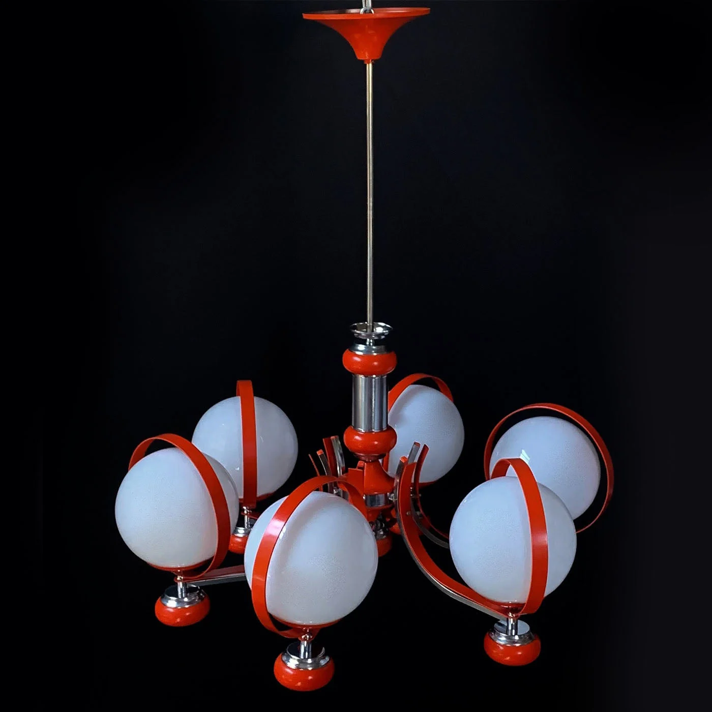 Stilnovo White & Red 7 Light Chandelier
