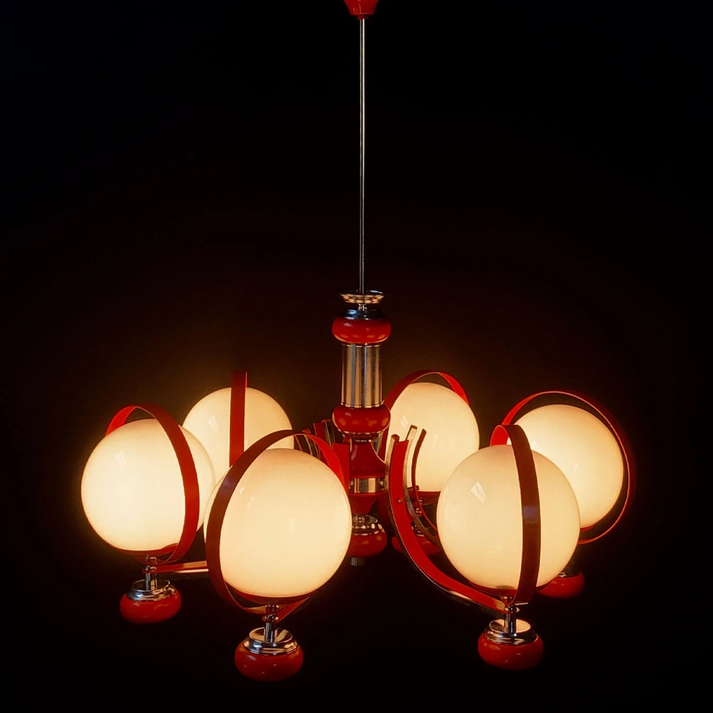 Stilnovo White & Red 7 Light Chandelier