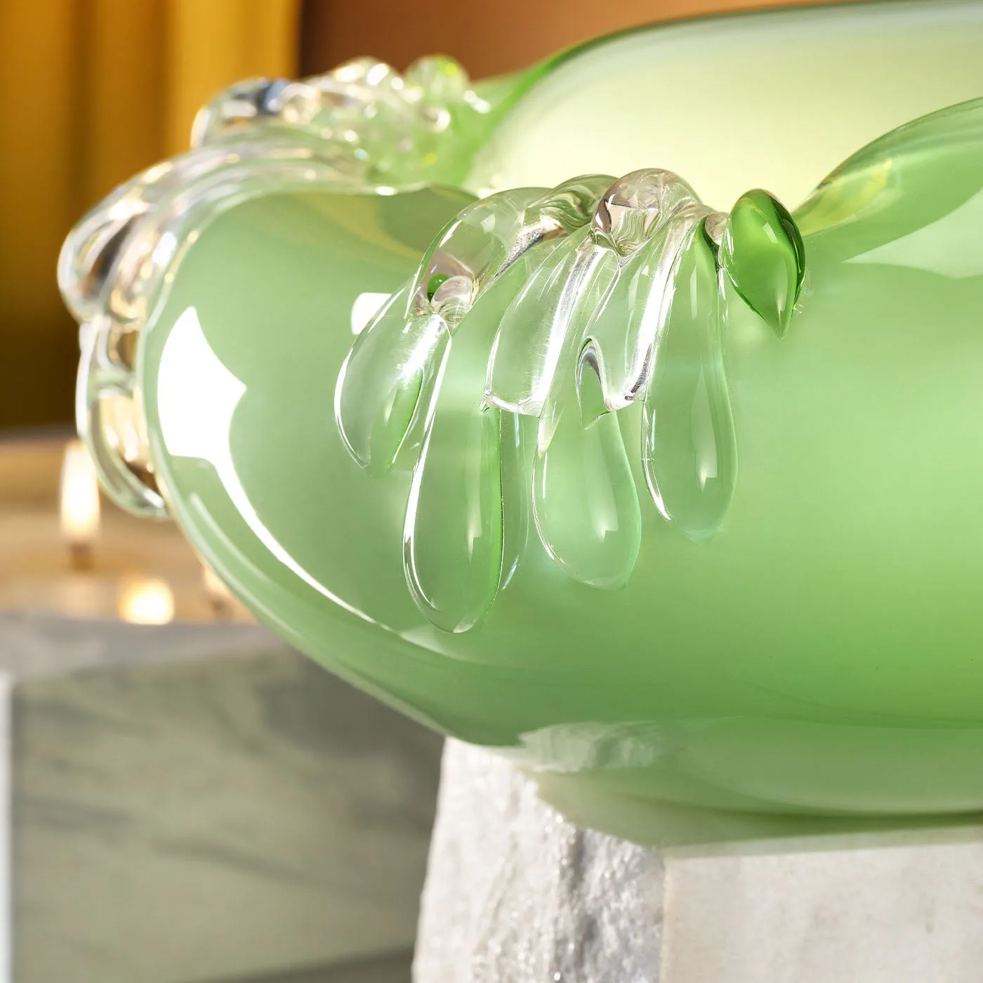 Stravedamento Sculptural Waterfall Green Pastel Murano Glass Vase