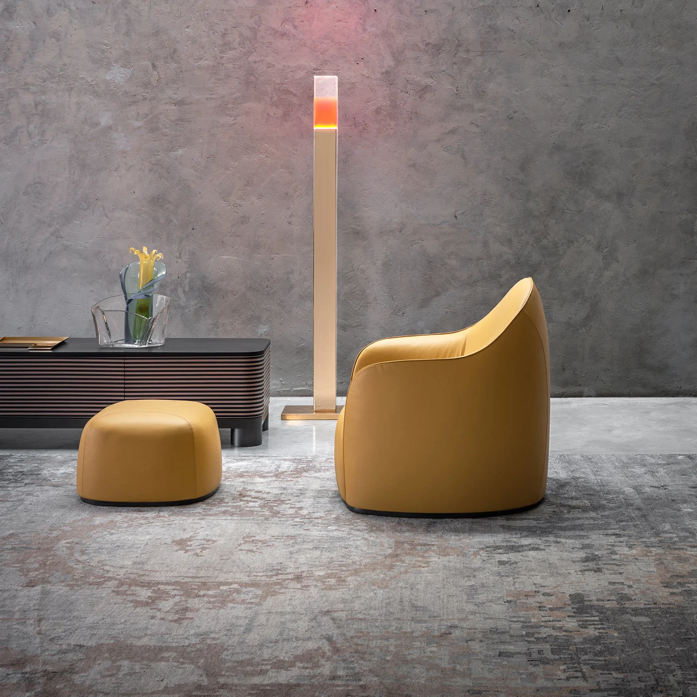 Sweet Set of Mustard Armchair And Pouf By Elisa Giovannoni