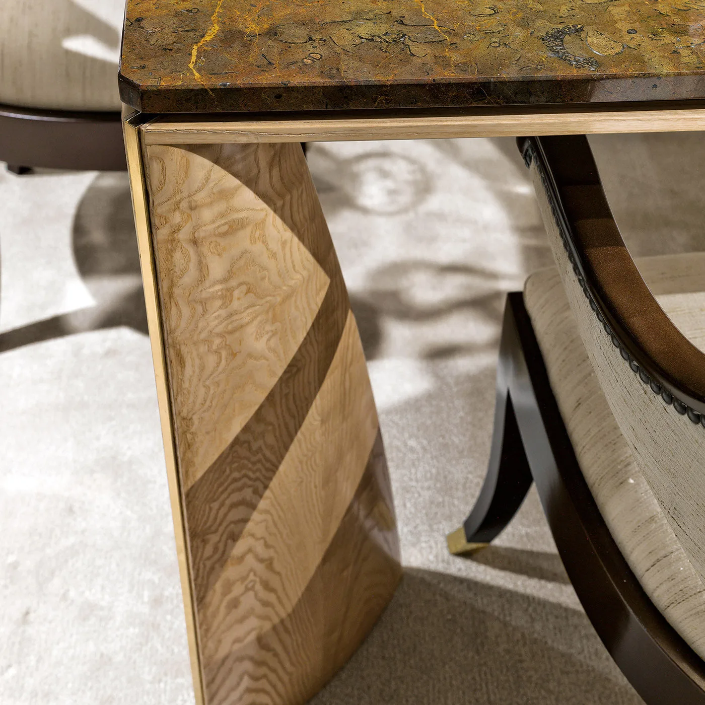 Tamo Wood And Siena Marble Dining Table