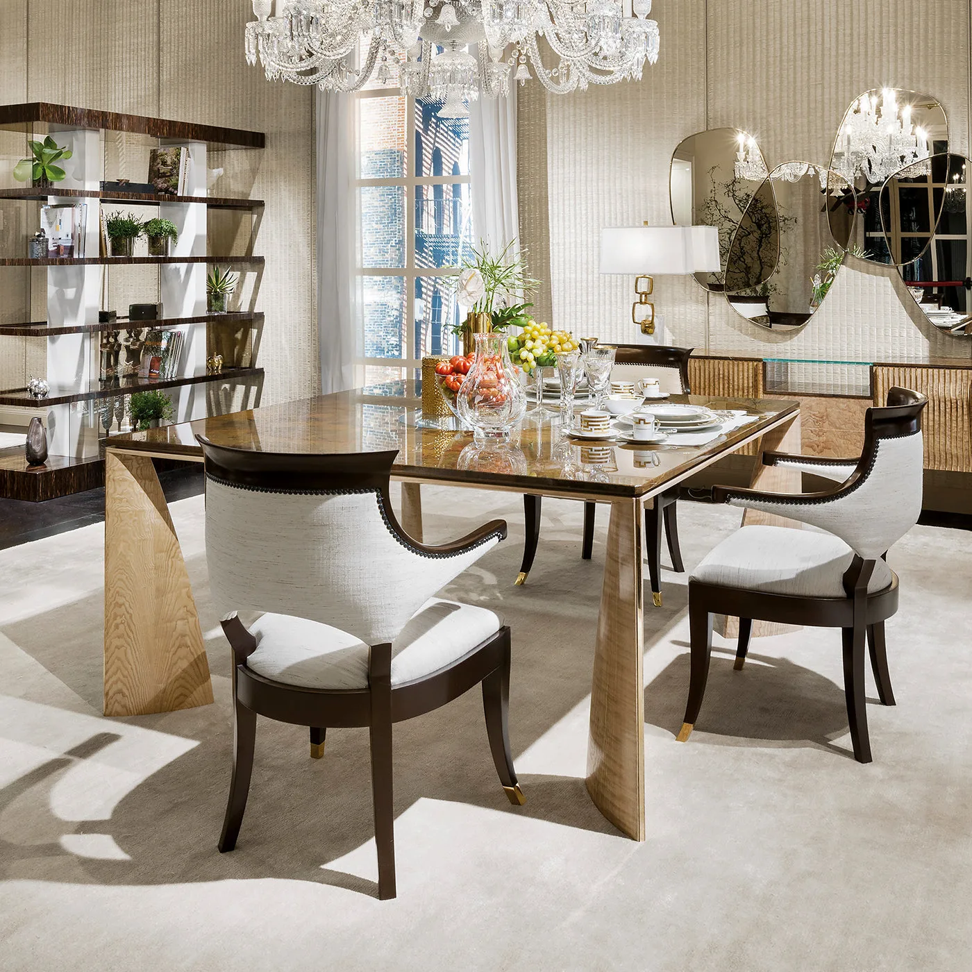 Tamo Wood And Siena Marble Dining Table