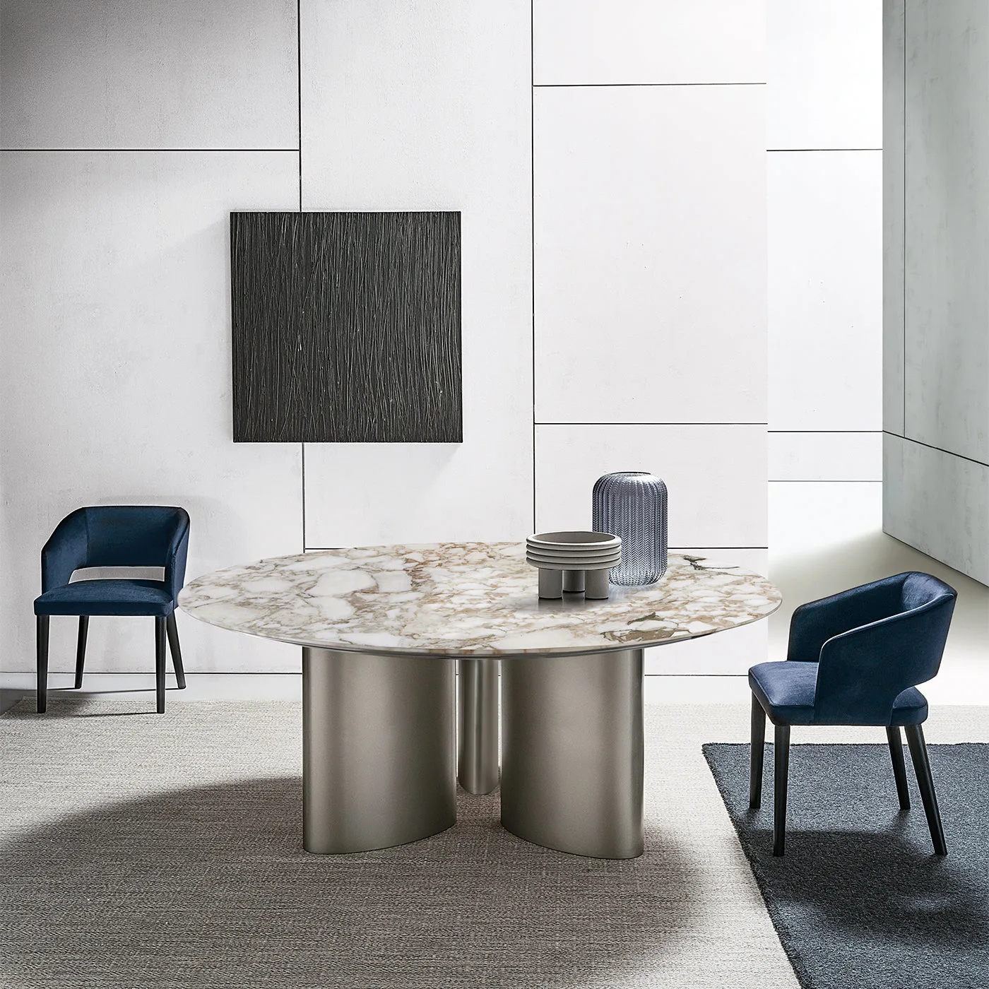 Tangeri Gold Calacatta Marble Round Dining Table by Roberto Lazzeroni