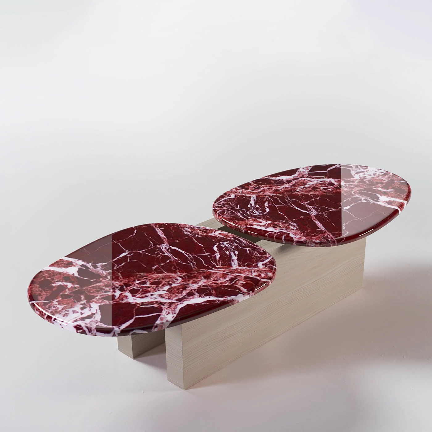 Taras Red Levanto Marble And White Oak Wood Coffee Table