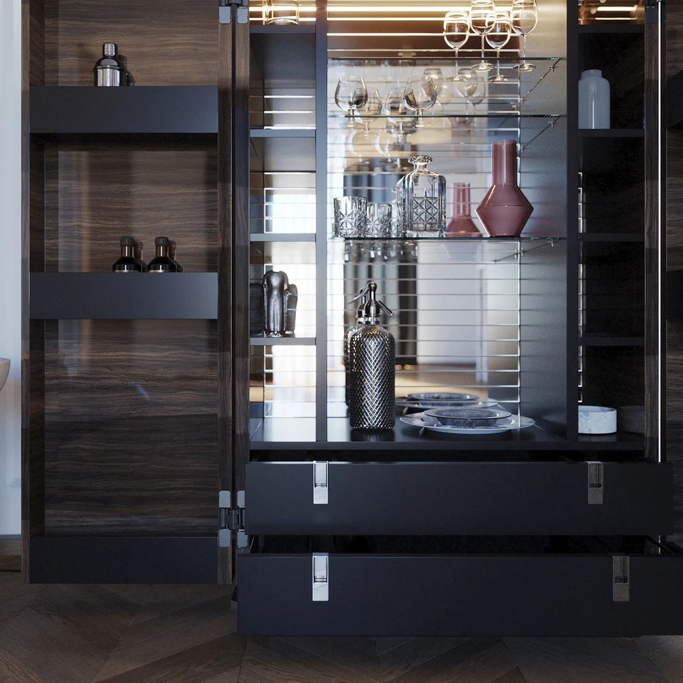 Teomondo 2 Door Smoked Eucalyptus Bar Cabinet