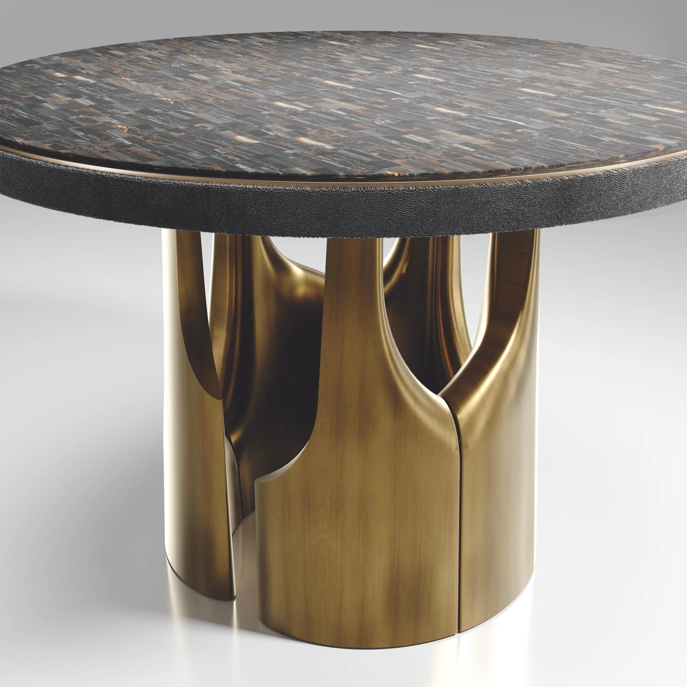 Tiger Eye Breakfast Table with Bronze Patina Brass Accents