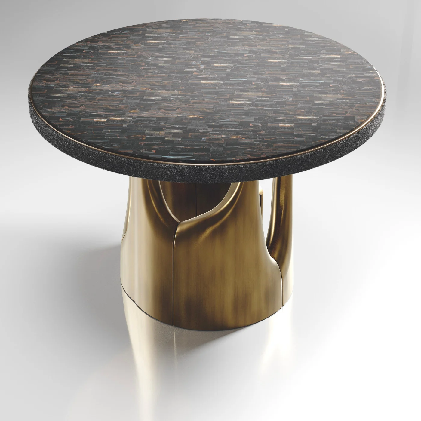 Tiger Eye Breakfast Table with Bronze Patina Brass Accents