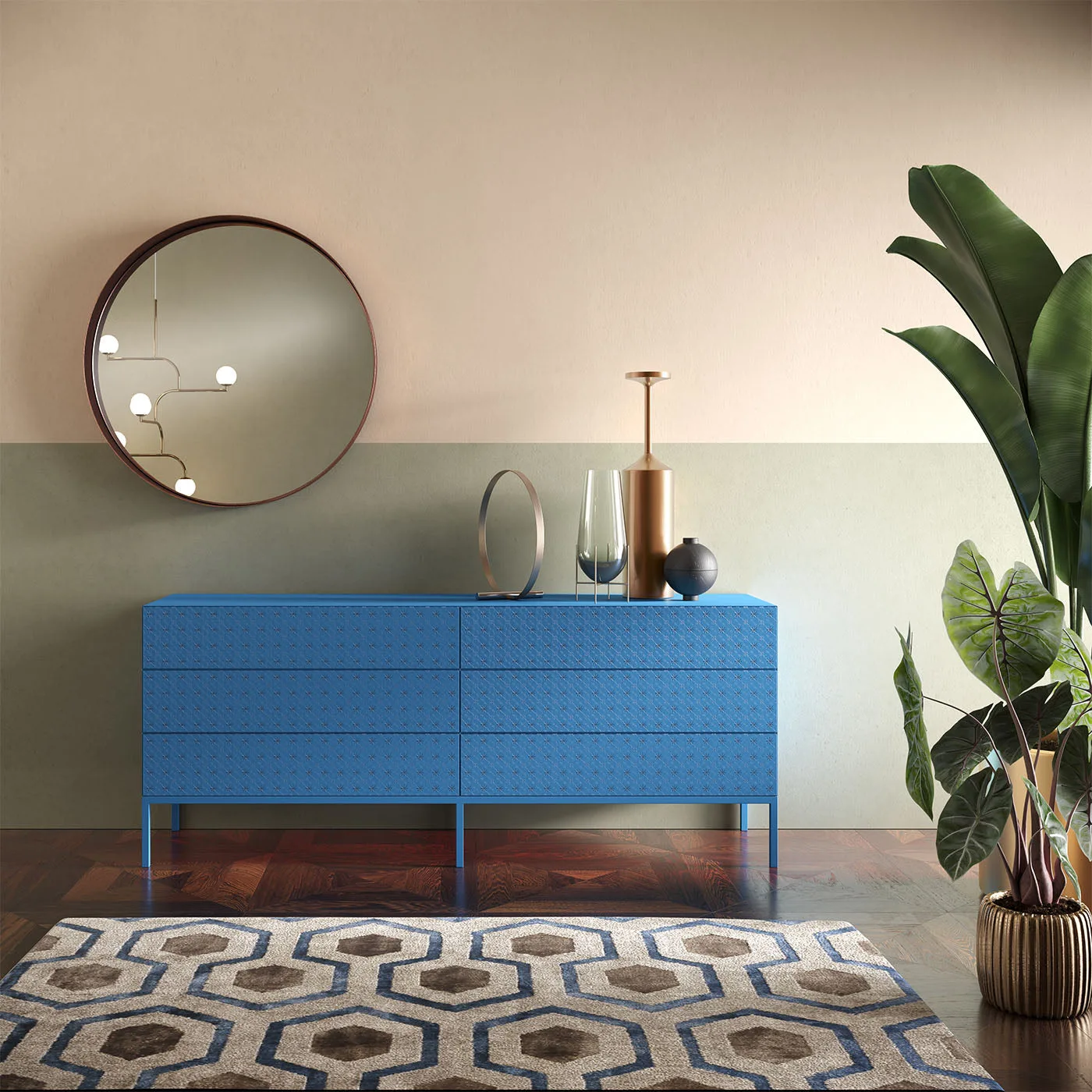Tiles Blue 6 Drawers Sideboard