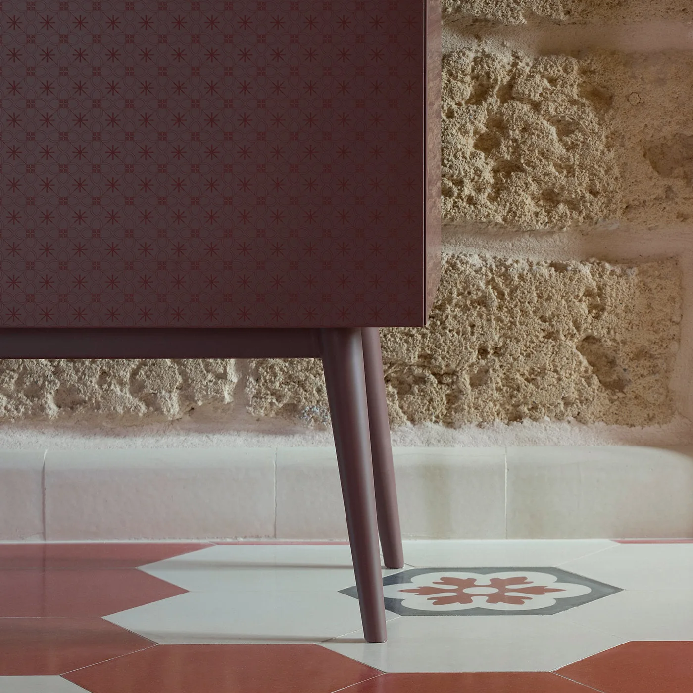 Tiles Maroon Matte Lacquered Cabinet