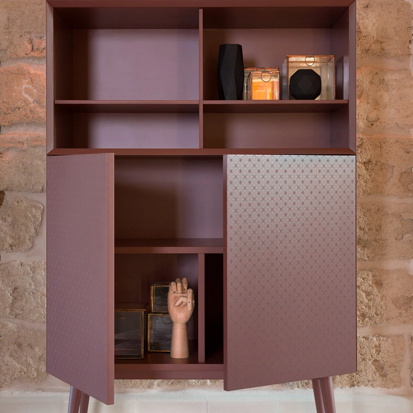 Tiles Maroon Matte Lacquered Cabinet