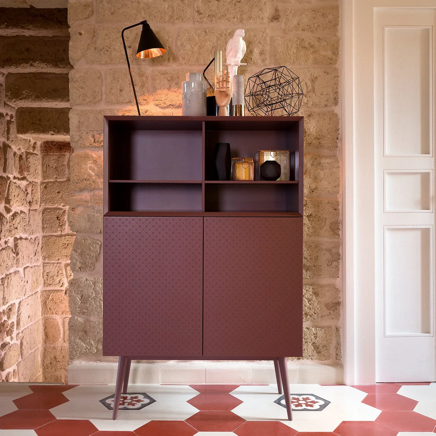 Tiles Maroon Matte Lacquered Cabinet