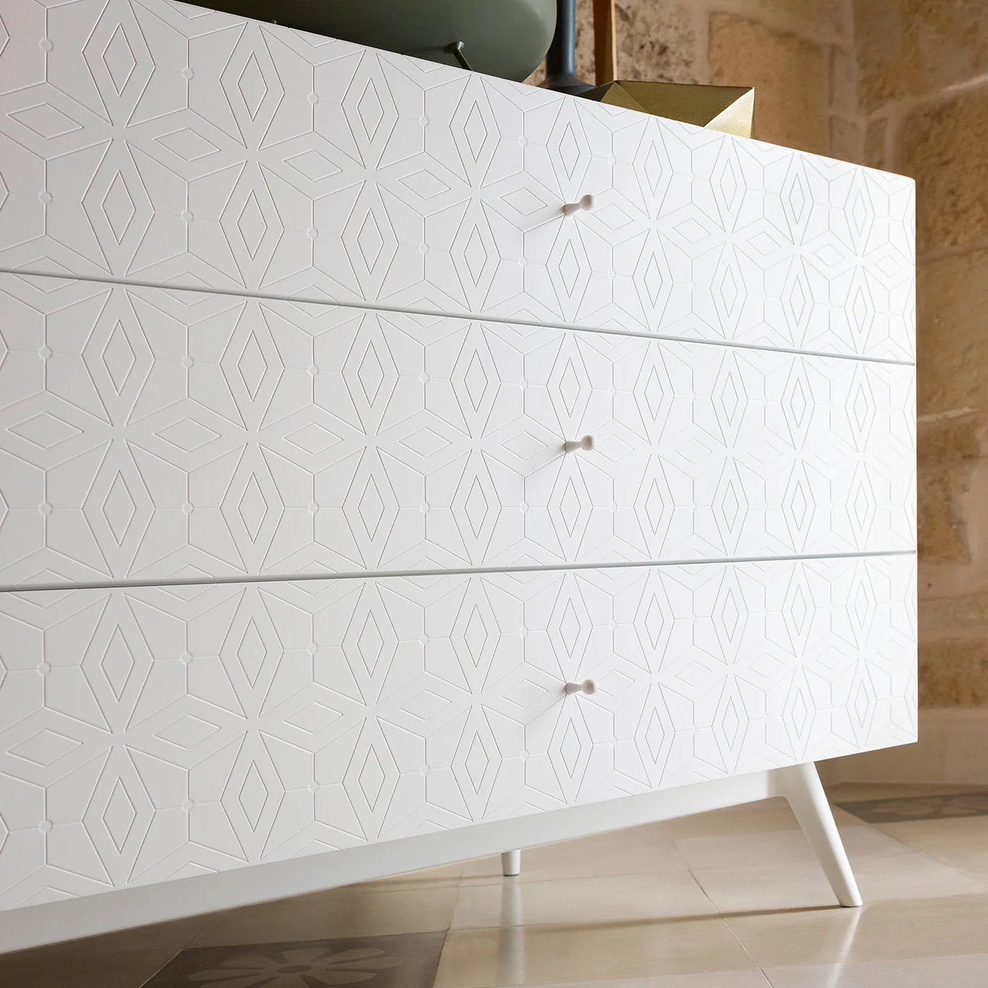 Tiles Matte White 6 Drawer Chest