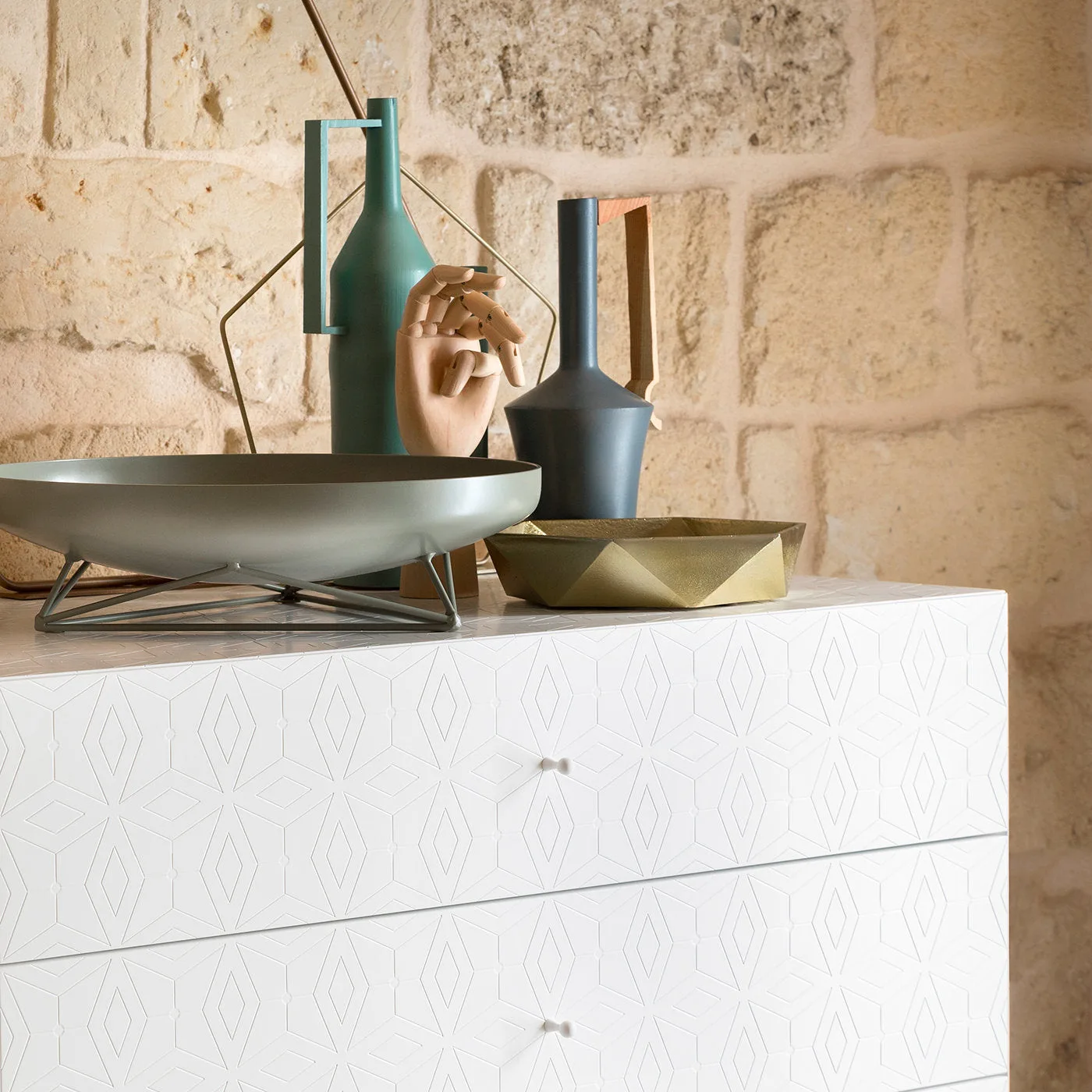Tiles Matte White 6 Drawer Chest