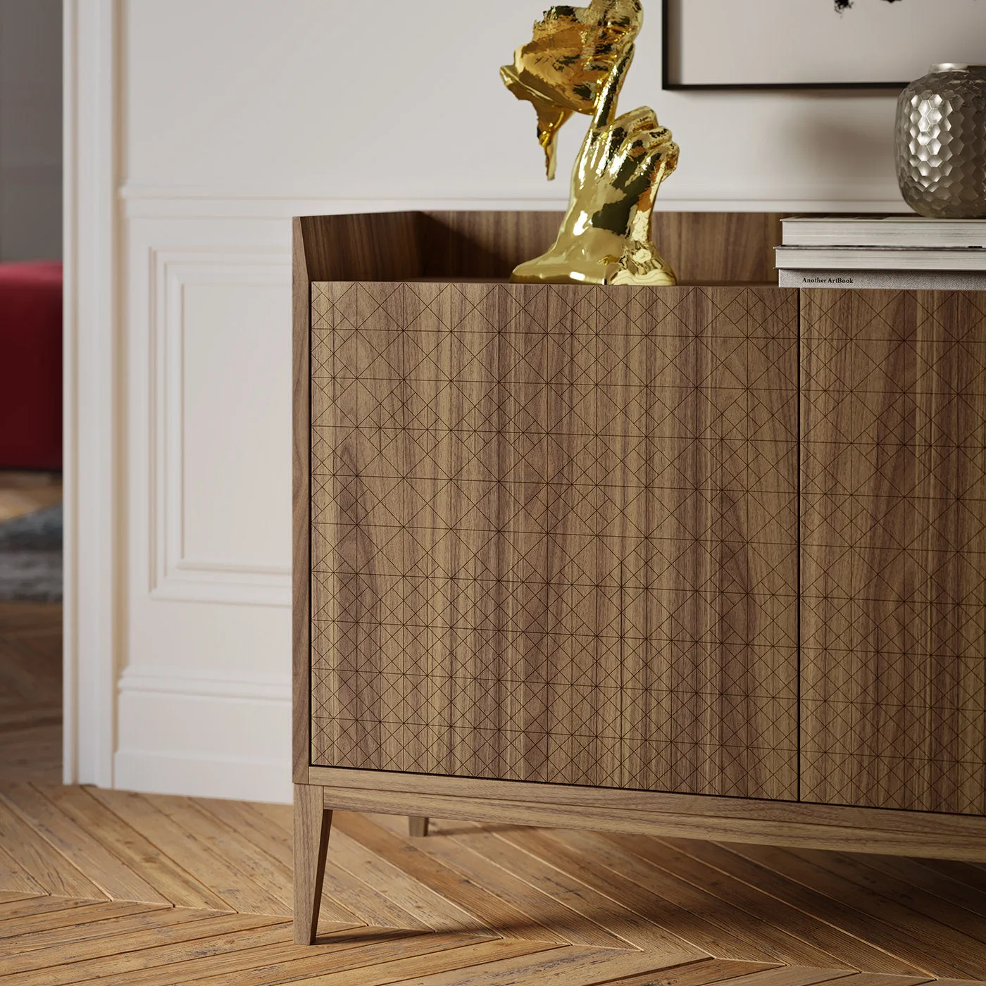 Trame 4 Door Engraved Diamond Sideboard