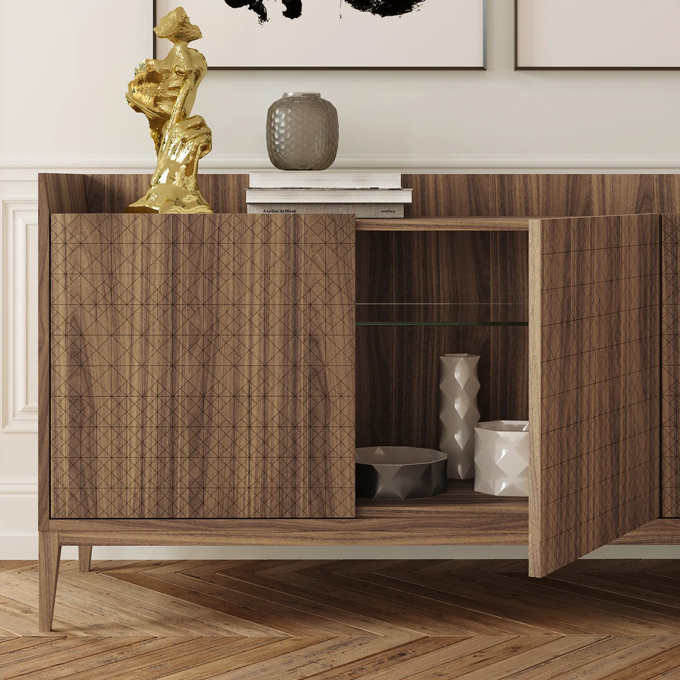 Trame 4 Door Engraved Diamond Sideboard