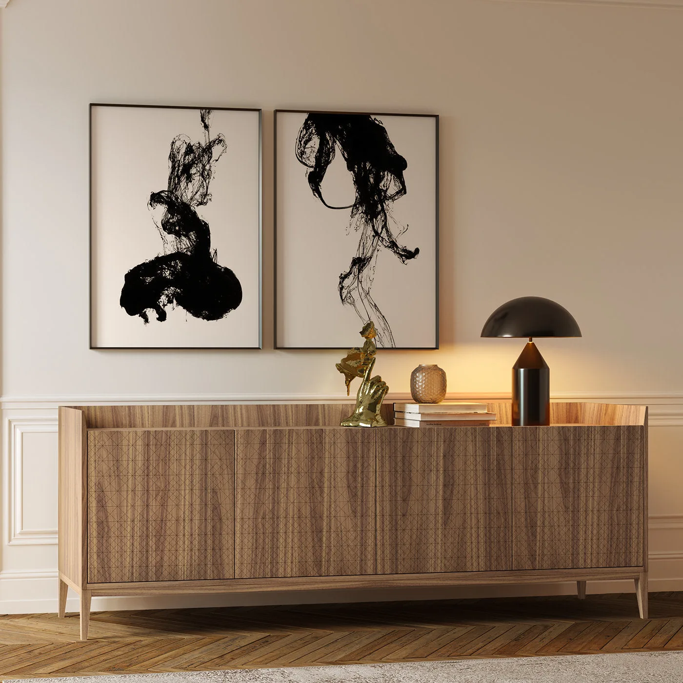 Trame 4 Door Engraved Diamond Sideboard