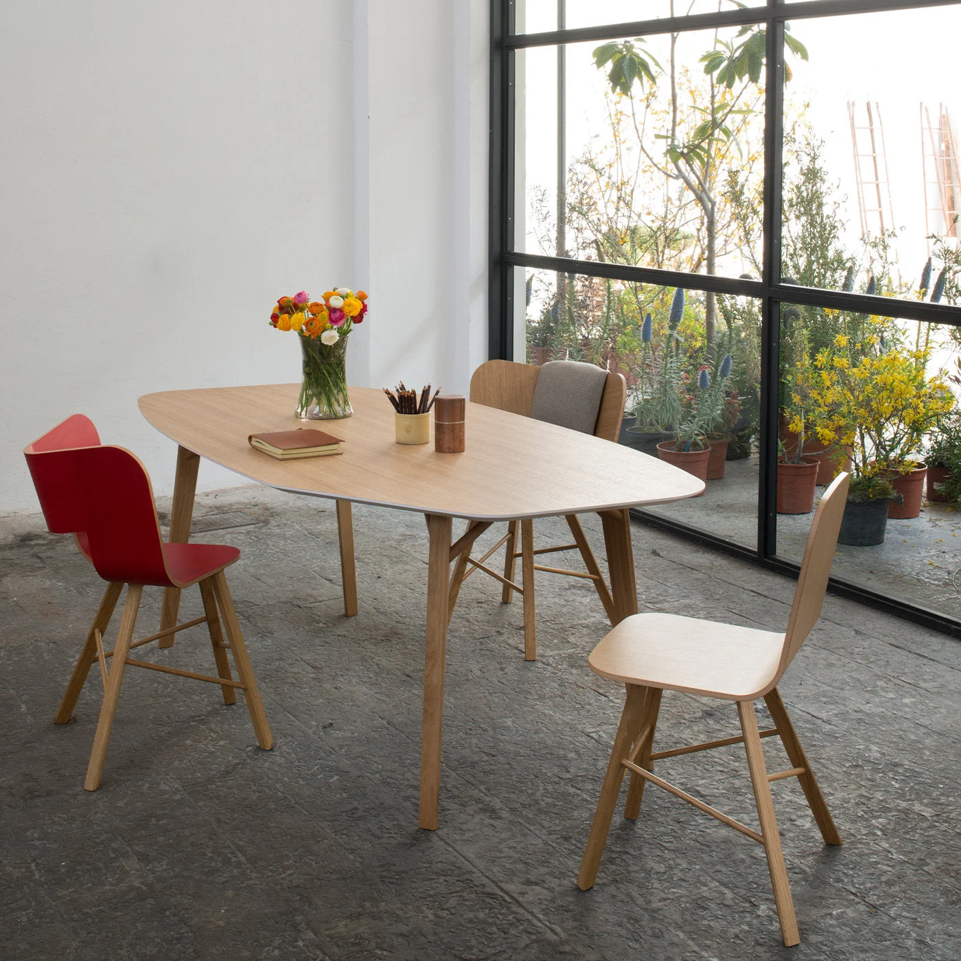 Tria Wood Red Oakwood Openback Chair